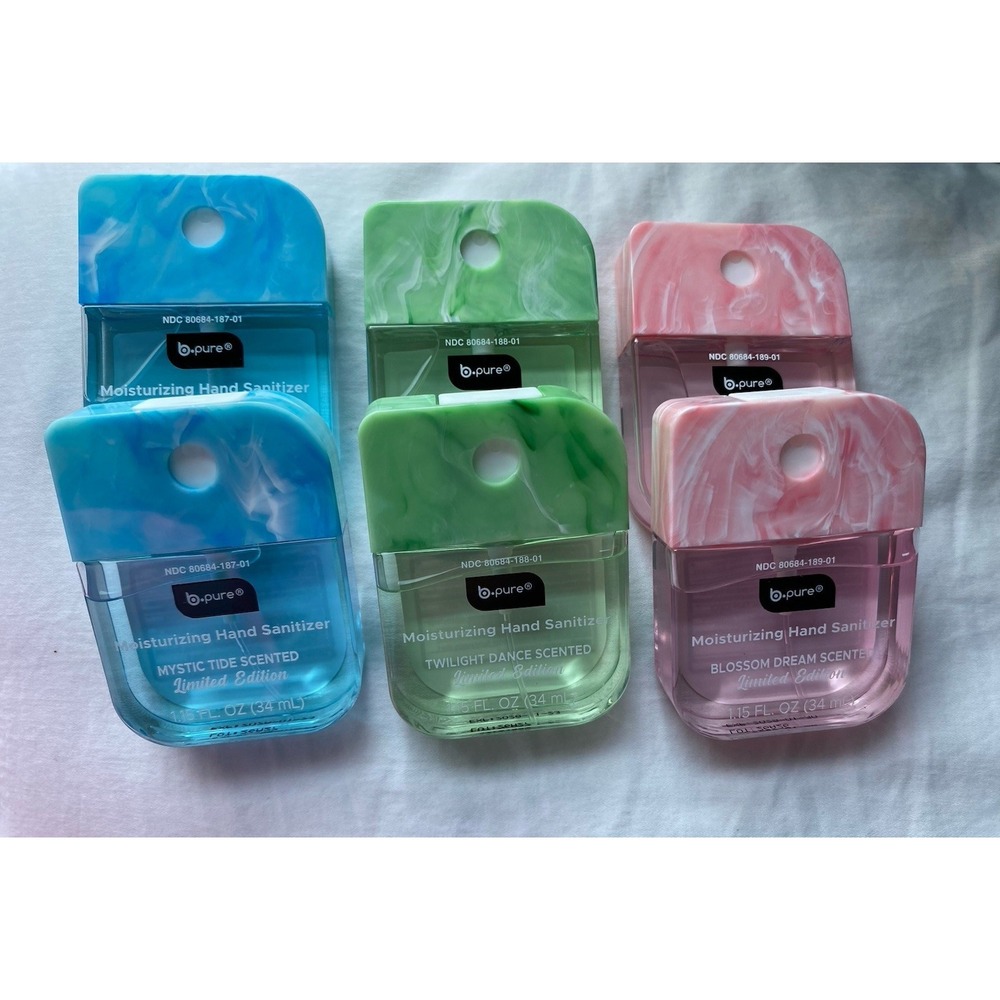 b.pure  Tie-Dye Hand Sanitizers - Blue, Pink and Green lot of 6 (2 of ea color)